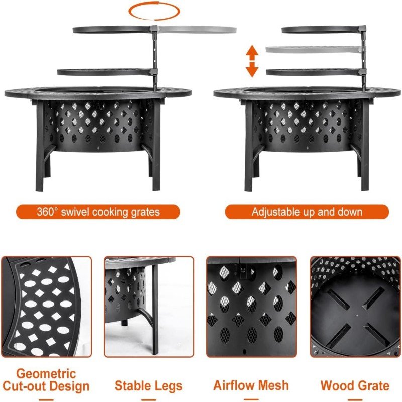 36 Inch Fire Pit with 2 Grill